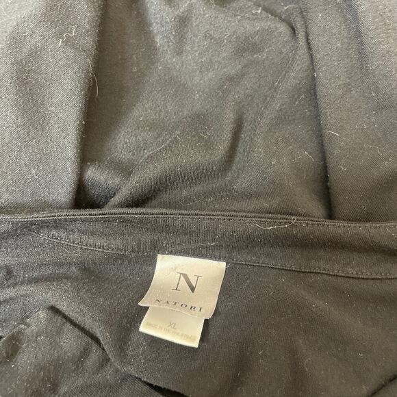 Natori top blouse T-shirt boxy black V-neck short sleeve SZ XL basic layering - Picture 5 of 9